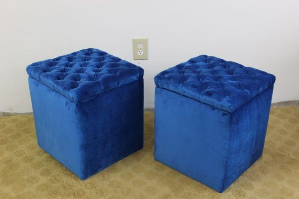 blue storage boxes stools